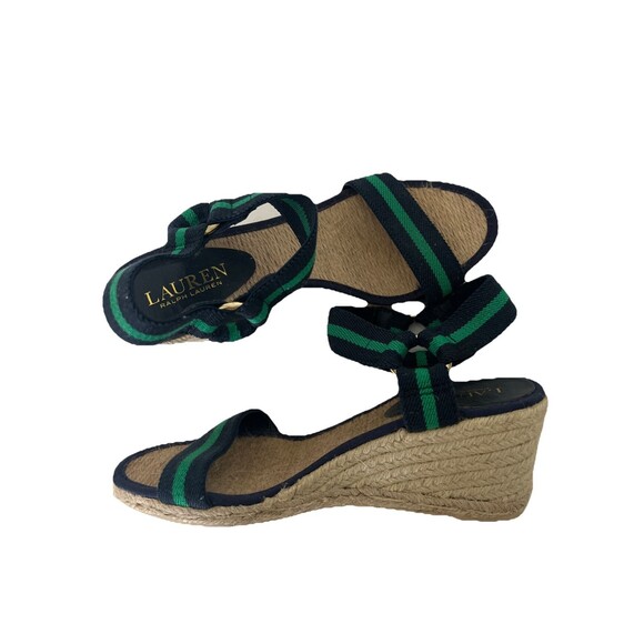 New Ralph Lauren Wedge Sandal Womens Green Blue Ilene Espadrille Ankle Strap 6B - Picture 3 of 9
